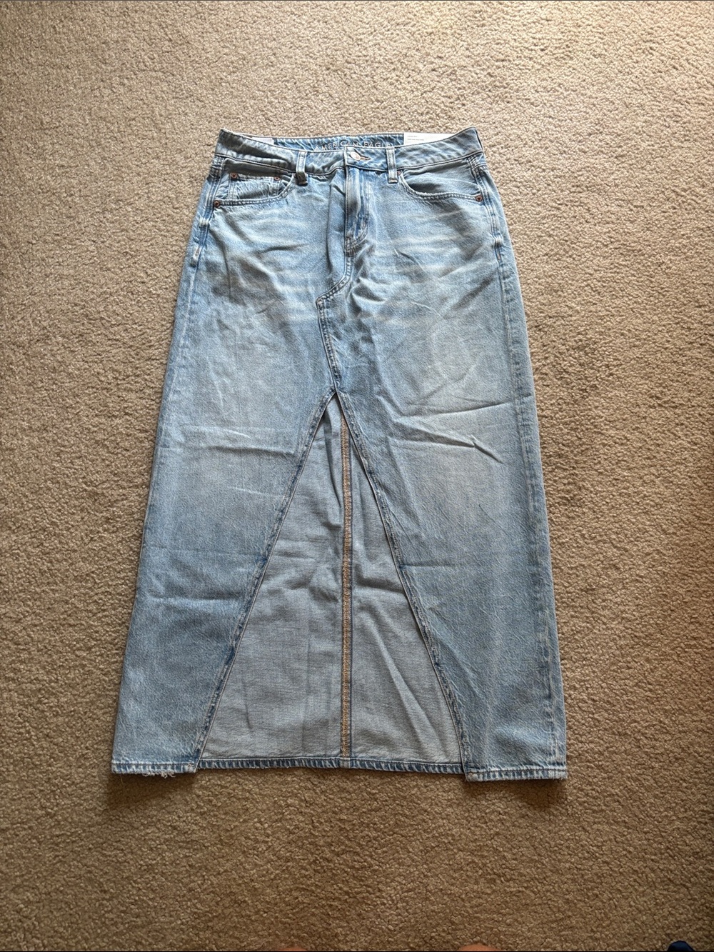 American Eagle Outfitters Light Blue Low-Rise Denim Maxi Skirt